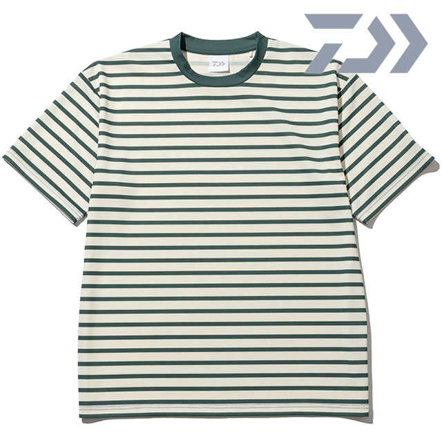 ダイワ DAIWA メンズ シェード ストライプ Tシャツ [DE-8626EX SS26] SHADE STRIPE T-SHIRT 半袖 UVケア 遮熱 ボーダーティー ホワイト OFF-WHITE/GREEN 【メール便配送】