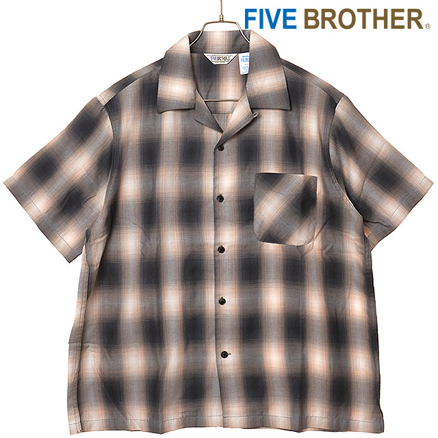 ファイブブラザー FIVE BROTHER メンズ ライトオンブレ ワンナップシャツ [152630 SS26] LIGHT OMBRE ONE-OP SHIRTS 半袖 オープンカラーシャツ チェック柄 黒 BLACK/L.PINK