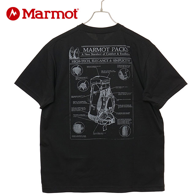 マーモット Marmot メンズ アーカイブパックスTシャツ [MTSS26MST068 SS26] Archive paks T-Shirts 半袖 吸水速乾 UVカット 黒 BLACK 【メール便配送】
