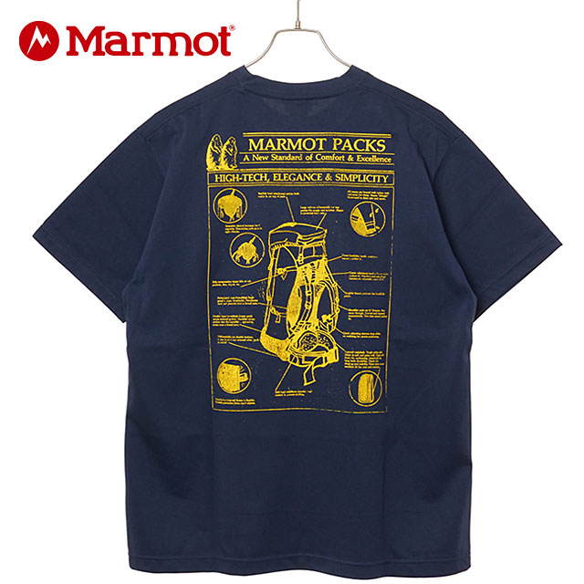 マーモット Marmot メンズ アーカイブパックスTシャツ [MTSS26MST068 SS26] Archive paks T-Shirts 半袖 吸水速乾 UVカット ネイビー NAVY 【メール便配送】