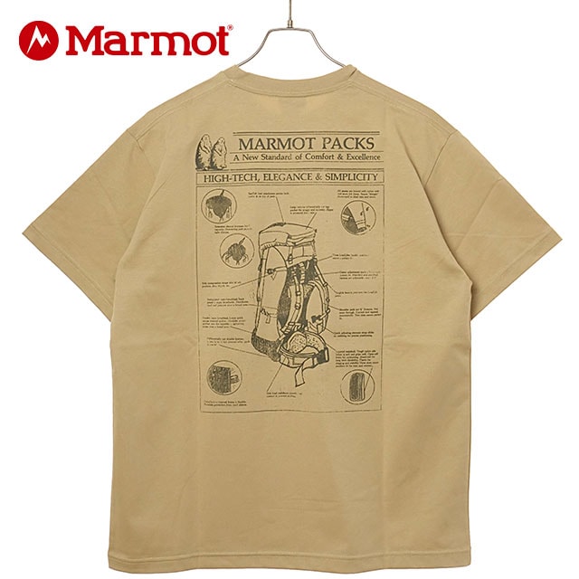 マーモット Marmot メンズ アーカイブパックスTシャツ [MTSS26MST068 SS26] Archive paks T-Shirts 半袖 吸水速乾 UVカット ベージュ BEIGE 【メール便配送】