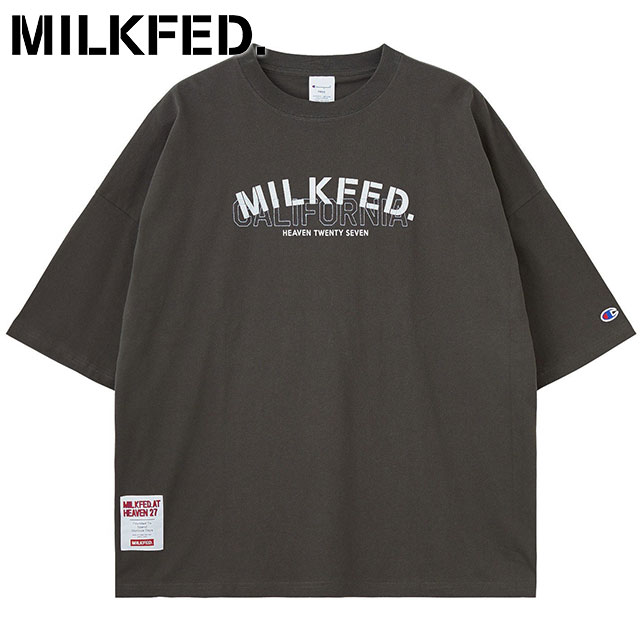 ミルクフェド MILKFED. レディース チャンピオン レイヤーロゴビッグTシャツ [103262011001 SU26] CHAMPION LAYER LOGO BIG TEE 半袖 コラボ ビッグシルエット 黒 BLACK