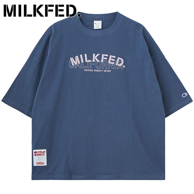 ミルクフェド MILKFED. レディース チャンピオン レイヤーロゴビッグTシャツ [103262011001 SU26] CHAMPION LAYER LOGO BIG TEE 半袖 コラボ ビッグシルエット ネイビー NAVY