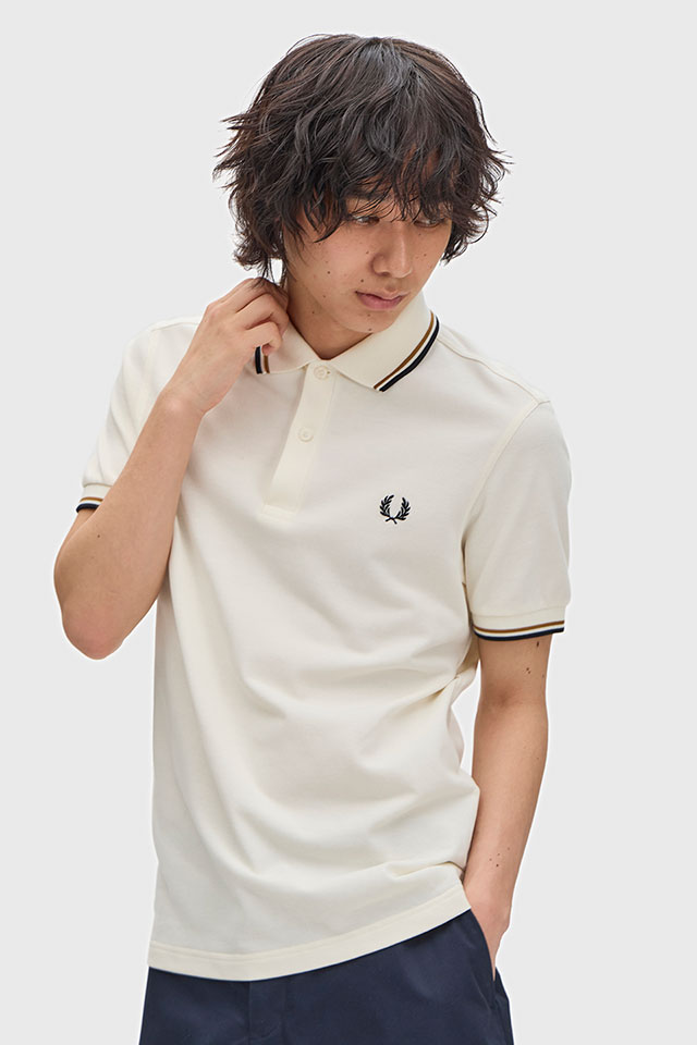 フレッドペリー FRED PERRY ポロシャツ メンズ ツインティップド フレッドペリーシャツ [M3600-79B SS26Q2] TWIN TIPPED FRED PERRY SHIRT 半袖 コットンピケ ホワイト ECRU/DARK-CARMEL/BLACK