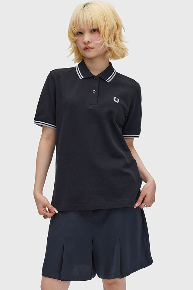 フレッドペリー FRED PERRY ポロシャツ レディース ツインティップド フレッドペリーシャツ [G3600-23C SS26Q2] TWIN TIPPED FRED PERRY SHIRT 半袖 コットンピケ ブラック BLACK/SNOWWHITE/DUSKY-BLUE