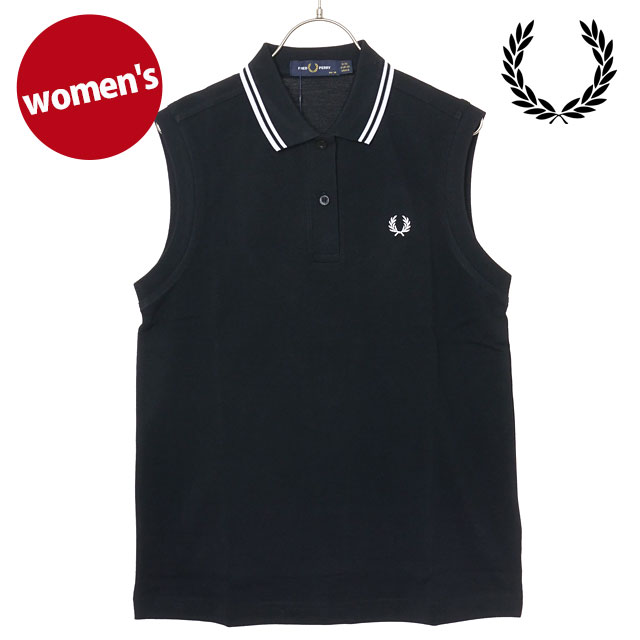フレッドペリー FRED PERRY タンクトップ レディース スリーブレス ツインティップド フレッドペリーシャツ [G7200-350 SS26Q2] SLEEVELESS TWIN TIPPED FRED PERRY SHIRT ノースリーブ 鹿の子 ブラック BLACK/WHITE