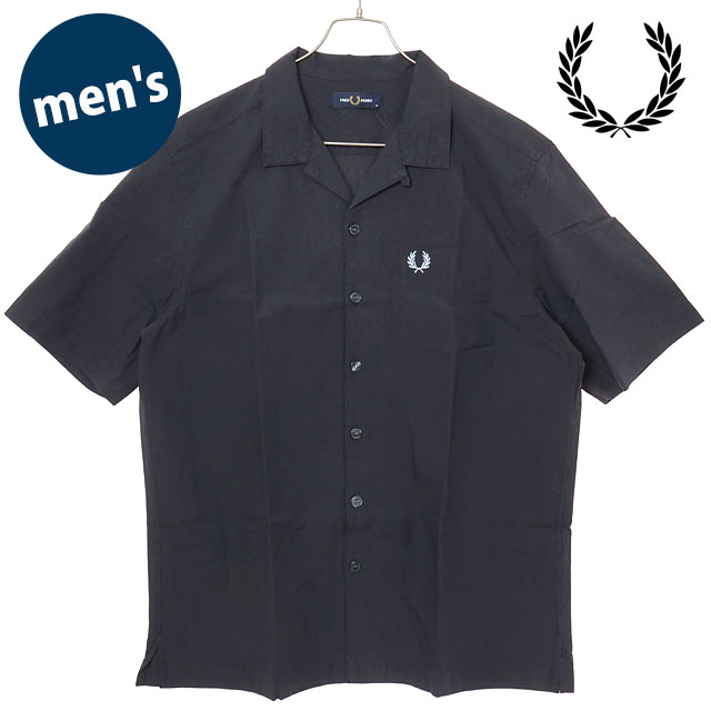フレッドペリー FRED PERRY メンズ シアサッカー リベレカラーシャツ [M2471-297 SS26Q2] SEERSUCKER REVERE COLLAR SHIRT 半袖 オープンカラーシャツ グレー ANCHOR-GREY