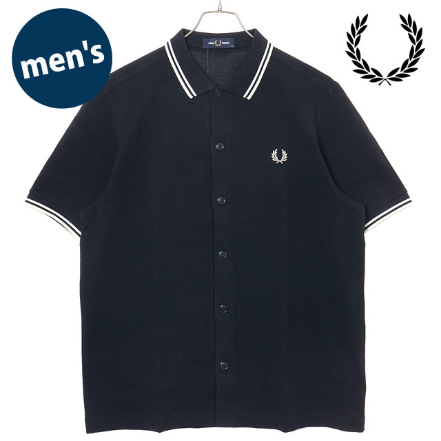 フレッドペリー FRED PERRY メンズ ボタンスルーポロシャツ [M2451-608 SS26Q2] BUTTON THROUGH POLO SHIRT 半袖 フルボタン 鹿の子 ネイビー NAVY