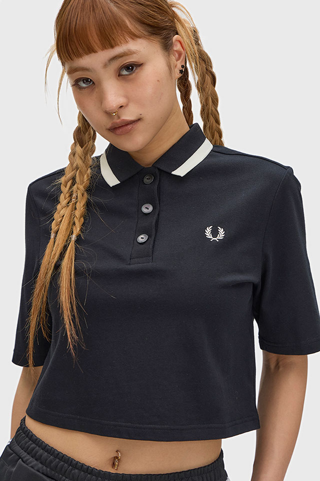 フレッドペリー FRED PERRY レディース ボールドティップドポロシャツ [G2182-102 SS26Q2] BOLD TIPPED POLO SHIRT 半袖 クロップド丈 ブラック BLACK