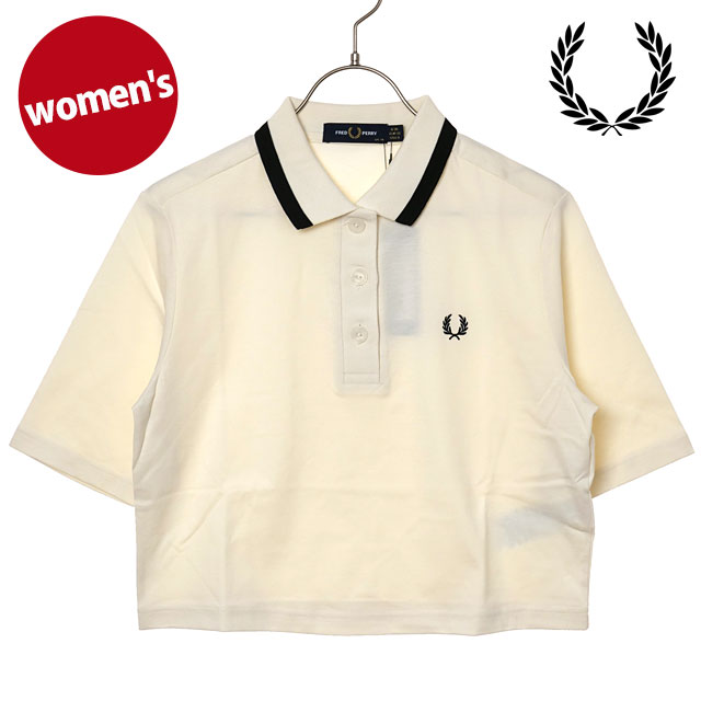 フレッドペリー FRED PERRY レディース ボールドティップドポロシャツ [G2182-560 SS26Q2] BOLD TIPPED POLO SHIRT 半袖 クロップド丈 ホワイト ECRU