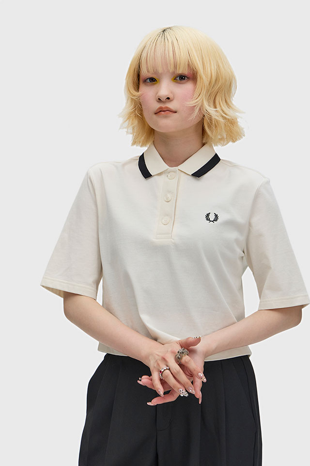 フレッドペリー FRED PERRY レディース ボールドティップドポロシャツ [G2182-560 SS26Q2] BOLD TIPPED POLO SHIRT 半袖 クロップド丈 ホワイト ECRU