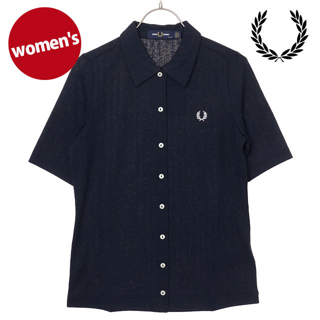 フレッドペリー FRED PERRY レディース ボタンスルーシアーリブポロシャツ [G2185-608 SS26Q2] BUTTON-THROUGH SHEER RIB POLO SHIRT 半袖 フルボタン ネイビー NAVY