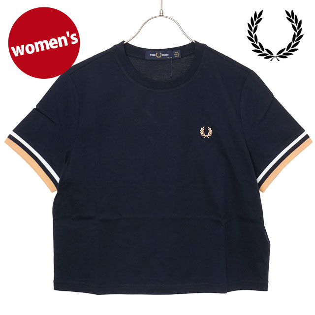 フレッドペリー FRED PERRY レディース ボールドティップドTシャツ [G2179-608 SS26Q2] BOLD TIPPED T-SHIRT 半袖 ショート丈 ネイビー NAVY 【メール便配送】