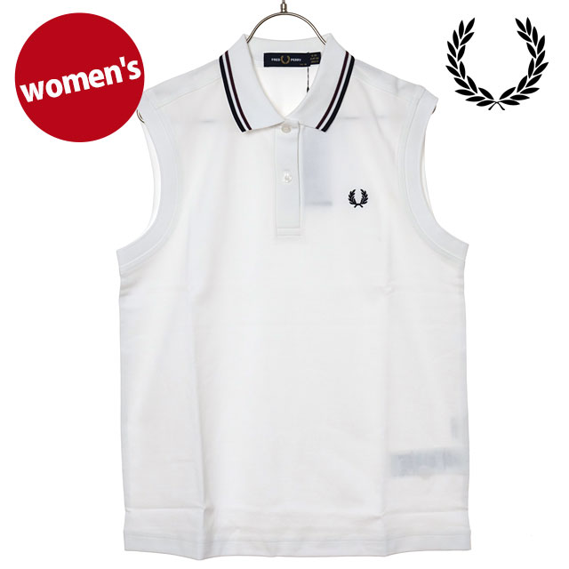 フレッドペリー FRED PERRY タンクトップ レディース スリーブレス ツインティップド フレッドペリーシャツ [G7200-19C SS26Q2] SLEEVELESS TWIN TIPPED FRED PERRY SHIRT ノースリーブ 鹿の子 ホワイト SNOW-WHITE/OXBLOOD/NAVY