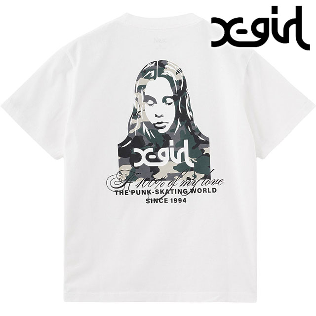 エックスガール X-girl レディース ハイビスカスカモフラージュフェイス ショートスリーブTシャツ [105262011030 SU26] HIBISCUS CAMOUFLAGE FACE S/S TEE 半袖 カモ柄 白 WHITE 【メール便配送】