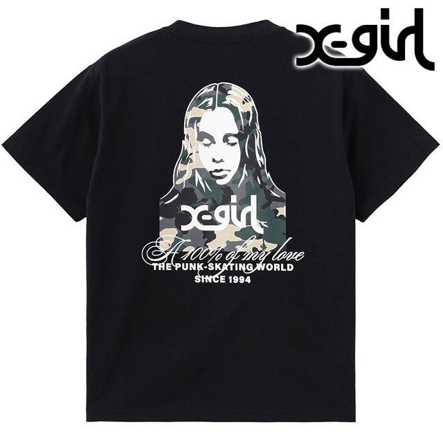 エックスガール X-girl レディース ハイビスカスカモフラージュフェイス ショートスリーブTシャツ [105262011030 SU26] HIBISCUS CAMOUFLAGE FACE S/S TEE 半袖 カモ柄 黒 BLACK 【メール便配送】