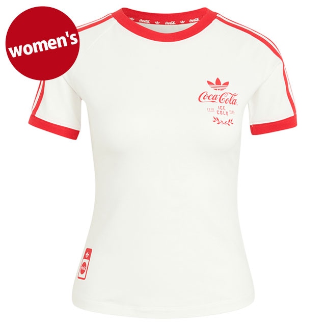 コラボ アディダス オリジナルス adidas Originals レディース コカ・コーラ スリーストライプ Tシャツ [P4708/KY7559 FW26] COCA-COLA 3 STRIPES TEE 半袖 スポーツtee ラグランスリーブ 白 コアホワイト 【メール便配送】