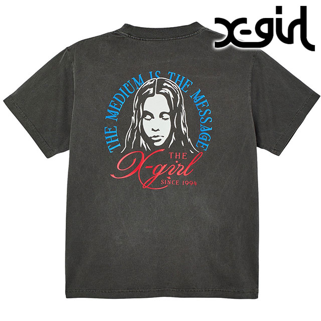 エックスガール X-girl レディース フェイデッド トリカラーフェイス ショートスリーブTシャツ [105262011033 SU26] FADED TRI-COLOR FACE S/S TEE 半袖 ピグメント染め 黒 BLACK 【メール便配送】