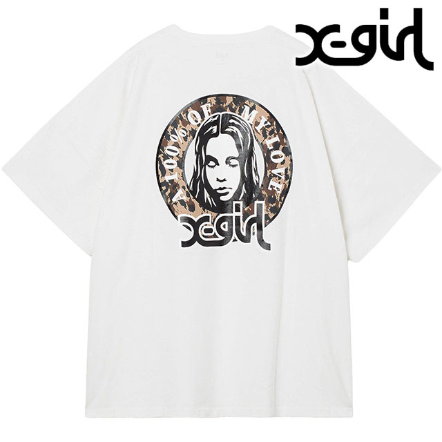 エックスガール X-girl レディース Tシャツワンピース [105263041006 FW26] LEOPARD CIRCLE LOGO AND FACE S/S TEE DRESS Tシャツワンピ レディース フェイスロゴ レオパード サークルロゴ プリント オーバーサイズ カットソー ホワイト WHITE