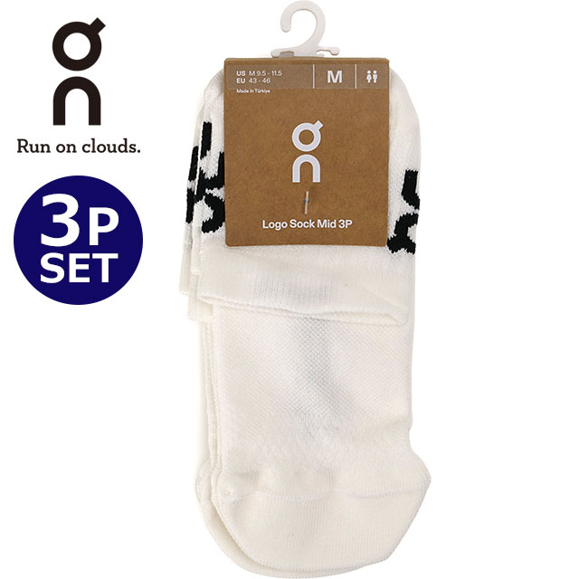 オン On ロゴ ソック ミッド 3足セット [2UF10520069 FW26] Logo Sock Mid 3P 靴下 スポーツソックス ランニング ホワイト White