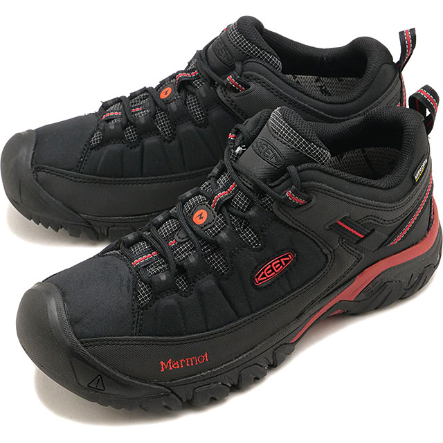 返品交換送料無料 キーン KEEN スニーカー メンズ ターギー エクスプローラー ウォータープルーフ マーモット [1032965 FW26] M TARGHEE EXP WP Marmotトレッキングシューズ 防水透湿 コラボ 黒 BLACK/RED