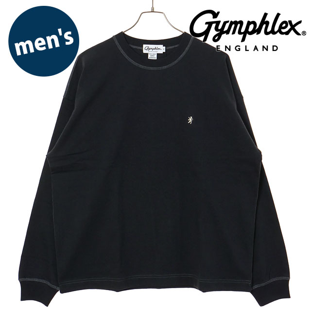 ジムフレックス Gymphlex メンズ クルーネック ロングスリーブ Tシャツ [#GY-C0389 HWJ FW26] CREW NECK L/S T-SHIRT ヘビーウェイト 厚手 コットン ロンT  ワンポイント 刺繍 グリフィン 定番 カジュアル 英国ブランド グレー COAL-GREY(CREAM)
