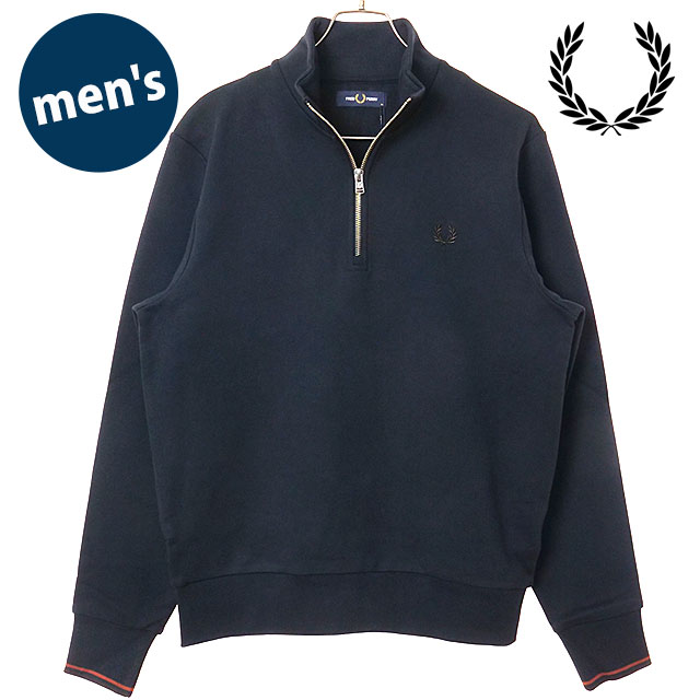 フレッドペリー FRED PERRY メンズ ハーフジップ スウェットシャツ [M3574-75C FW26] HALF ZIP SWEATSHIRT 裏毛 コットン おしゃれ カジュアル 紺 NVY/BRNDY/RCHBRN