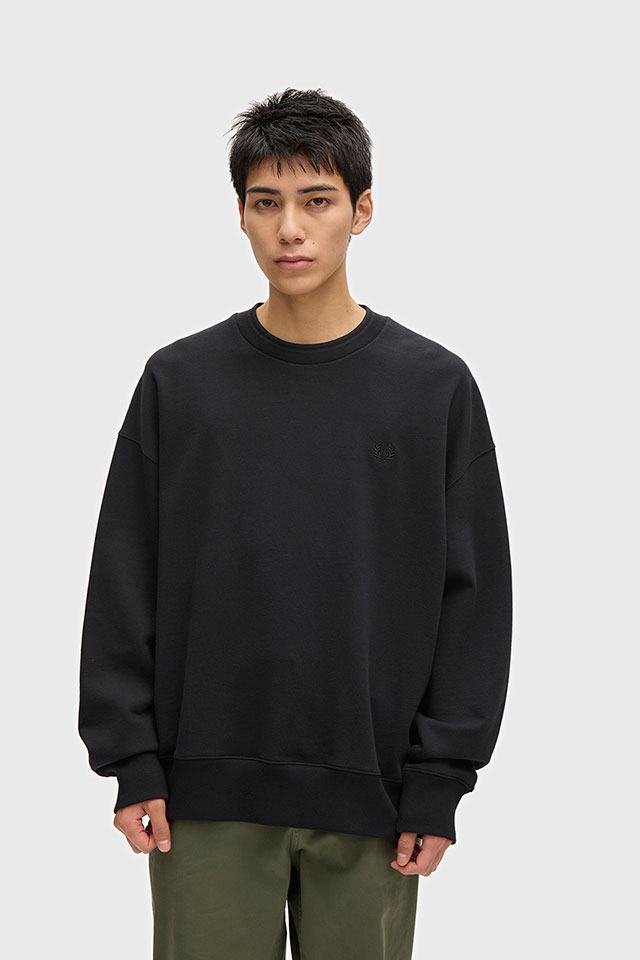 フレッドペリー FRED PERRY メンズ オーバーサイズ ティップド スウェットシャツ [M3497-102 FW26] OVERSIZED TIPPED SWEATSHIRT 裏毛 ヘビーウェイト おしゃれ カジュアル 黒 BLACK