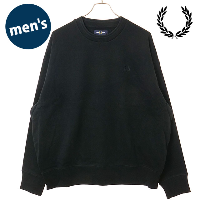 フレッドペリー FRED PERRY メンズ オーバーサイズ ティップド スウェットシャツ [M3497-102 FW26] OVERSIZED TIPPED SWEATSHIRT 裏毛 ヘビーウェイト おしゃれ カジュアル 黒 BLACK