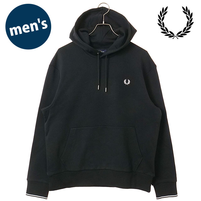 フレッドペリー FRED PERRY メンズ ティップド フーデッドスウェットシャツ [M3492-102 FW26] TIPPED HOODED SWEATSHIRT 裏毛 フーディー スウェットパーカー おしゃれ カジュアル 黒 BLACK