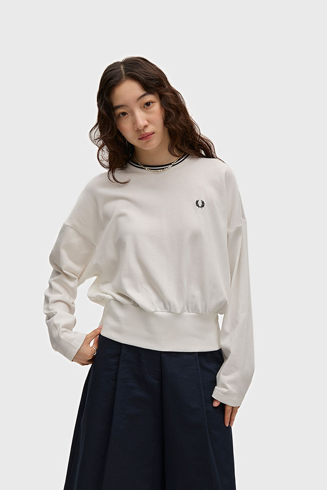 フレッドペリー FRED PERRY レディース ツインティップ 長袖Tシャツ [G3133-129 FW26] TWIN TIPPED L/S T-SHIRT ウィメンズ コットン クルーネック ロンT おしゃれ カジュアル 白 SNOW-WHITE