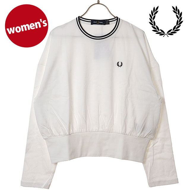 フレッドペリー FRED PERRY レディース ツインティップ 長袖Tシャツ [G3133-129 FW26] TWIN TIPPED L/S T-SHIRT ウィメンズ コットン クルーネック ロンT おしゃれ カジュアル 白 SNOW-WHITE