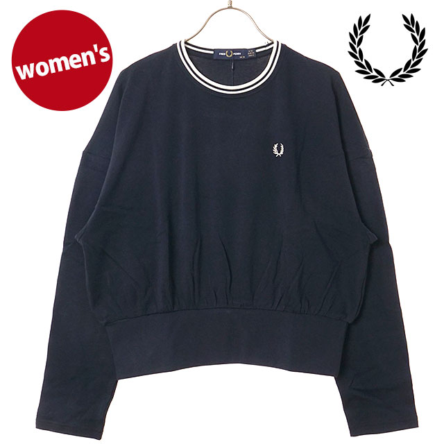 フレッドペリー FRED PERRY レディース ツインティップ 長袖Tシャツ [G3133-608 FW26] TWIN TIPPED L/S T-SHIRT ウィメンズ コットン クルーネック ロンT おしゃれ カジュアル 紺 NAVY