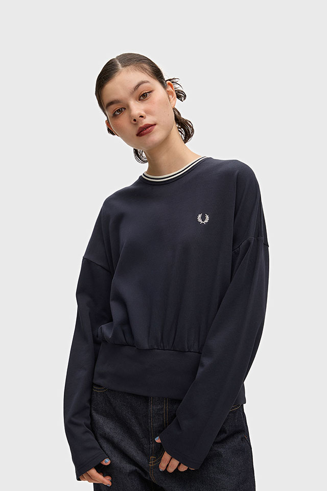 フレッドペリー FRED PERRY レディース ツインティップ 長袖Tシャツ [G3133-608 FW26] TWIN TIPPED L/S T-SHIRT ウィメンズ コットン クルーネック ロンT おしゃれ カジュアル 紺 NAVY