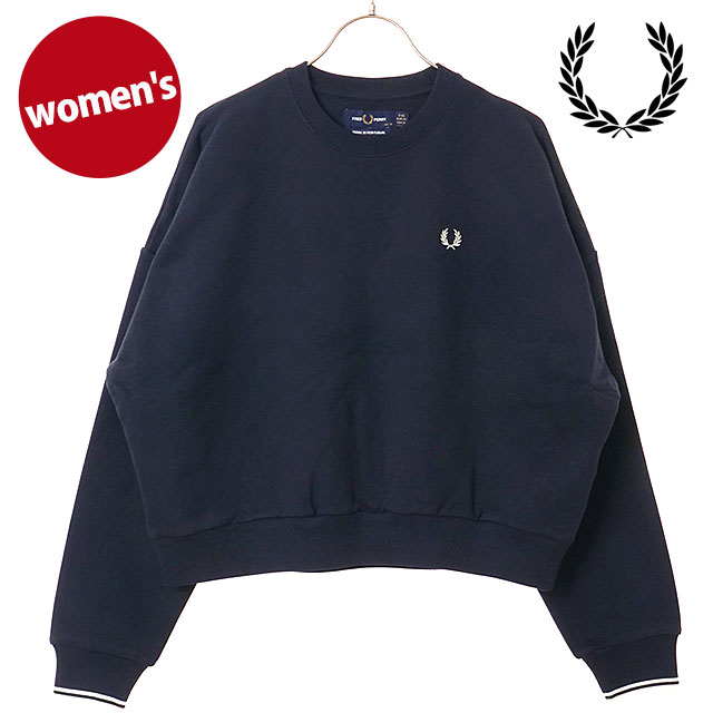 フレッドペリー FRED PERRY レディース ティップド スウェットシャツ [G1148-608 FW26] TIPPED SWEATSHIRT ウィメンズ クルーネック ドロップショルダー ゆったりシルエット 紺 NAVY