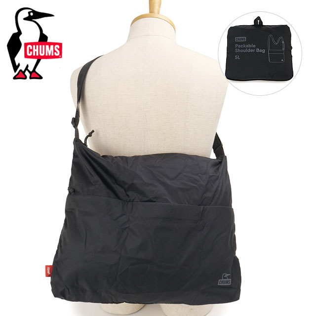 チャムス CHUMS パッカブルショルダーバッグ [CH60-4136 FW26] 5L Packable Shoulder Bag ユニセックスワンショルダー サブバッグ 旅行 黒 Black 【メール便配送】