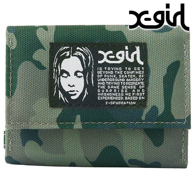 エックスガール X-girl レディース ミニウォレット [105263054012 FW26] FACE LABEL SMART MINI WALLET 財布 コンパクト フェイスラベル 二つ折り 小銭入れ カモ柄 CAMO 【メール便配送】