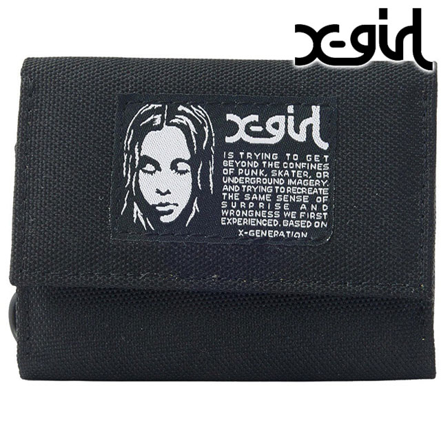 エックスガール X-girl レディース ミニウォレット [105263054012 FW26] FACE LABEL SMART MINI WALLET 財布 コンパクト フェイスラベル 二つ折り 小銭入れ ブラック BLACK 【メール便配送】
