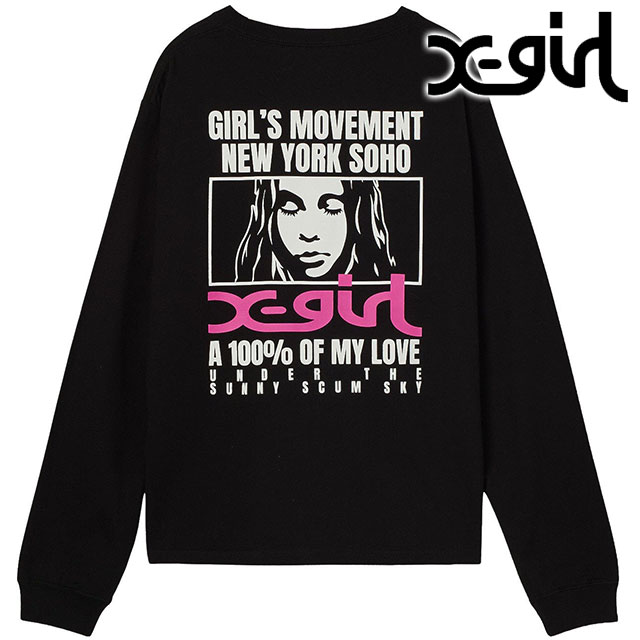 エックスガール X-girl レディース ロングスリーブTシャツ [105263011006 FW26] FACE BOX AND MESSAGE L/S TEE 長袖 ロンT フェイスロゴ ボックスロゴ メッセージプリント コットン カットソー ブラック BLACK