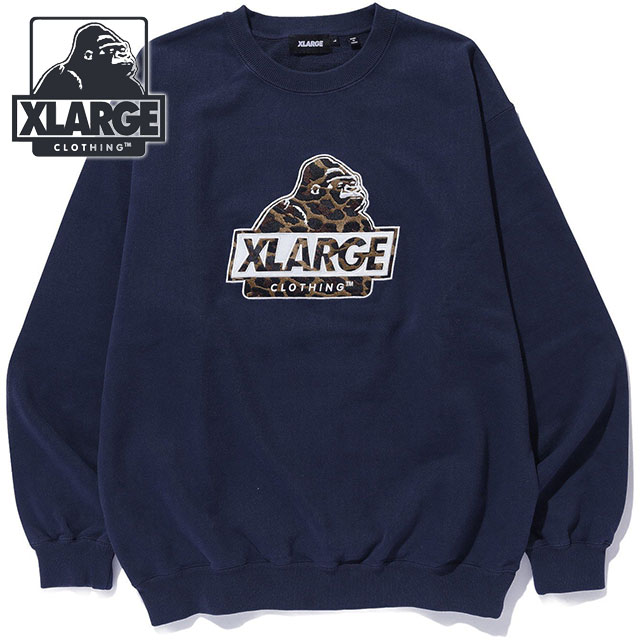 エクストララージ XLARGE メンズ スランテッドOG クルーネックスウェットシャツ [101263012001 FW26] SLANTED OG CREWNECK SWEATSHIRT トレーナー ロゴ プルオーバー ストリート ネイビー NAVY