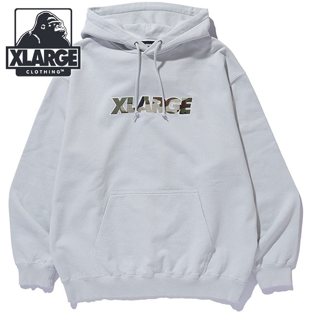 エクストララージ XLARGE メンズ スタンダードロゴ フーデッドスウェットシャツ [101263012003 FW26] STANDARD LOGO HOODED SWEATSHIRT フーディー ロゴ プルオーバー ストリート グレー GREY