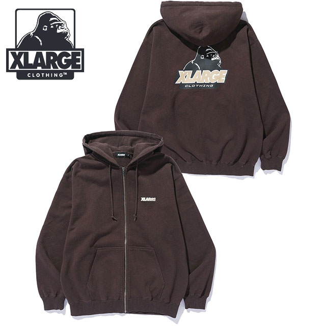 エクストララージ XLARGE メンズ オールドOG ジップ フーデッド スウェットシャツ [101263012004 FW26] OLD OG ZIP HOODED SWEATSHIRT ジップアップパーカー ロゴ フーディー ストリート ブラウン BROWN