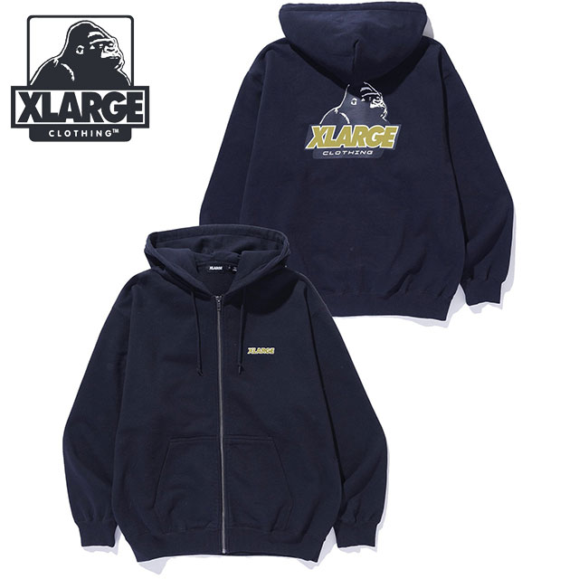エクストララージ XLARGE メンズ オールドOG ジップ フーデッド スウェットシャツ [101263012004 FW26] OLD OG ZIP HOODED SWEATSHIRT ジップアップパーカー ロゴ フーディー ストリート ネイビー NAVY