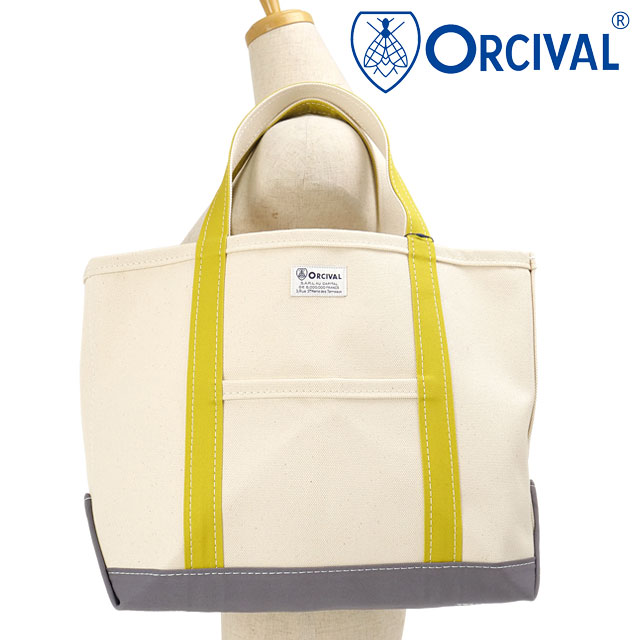 オーシバル ORCIVAL トートバッグ ミディアム [#OR-H0284-KWC FW26] TOTE BAG MEDIUM レディース メンズ 4号帆布 コットン100% 高密度 ハリコシ 丈夫 外ポケット MADE IN JAPAN 日本製 フレンチ デイリー ホワイト ECRU/PALE-HIWA-GREEN/LEAD