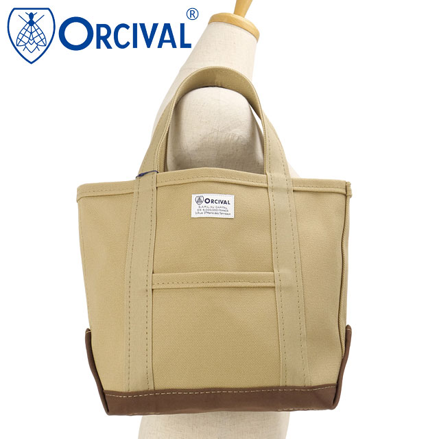 オーシバル ORCIVAL トートバッグ スモール [#OR-H0285-KWC FW26] TOTE BAG SMALL レディース メンズ 4号帆布 コットン100% 高密度 ハリコシ 丈夫 外ポケット コンパクト MADE IN JAPAN 日本製 サブバッグ デイリー カーキ LT.KHAKI/DK.BROWN