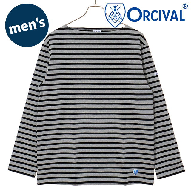 オーシバル ORCIVAL メンズ ボートネック バスクシャツ [#B211 FW26] BOAT NECK L/S P.O. 長袖 プルオーバー コットン フレンチマリン ボーダー 無地 MADE IN FRANCE 経年変化 タウンユース グレー DOVER/BLACK