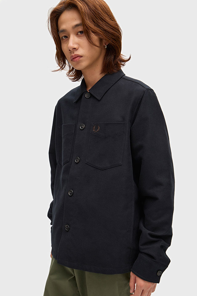 フレッドペリー FRED PERRY メンズ ブラッシュド ツイル オーバーシャツ [M1723-184 FW26] BRUSHED TWILL OVERSHIRT シャツジャケット 長袖シャツ コットン 羽織り 黒 BLACK