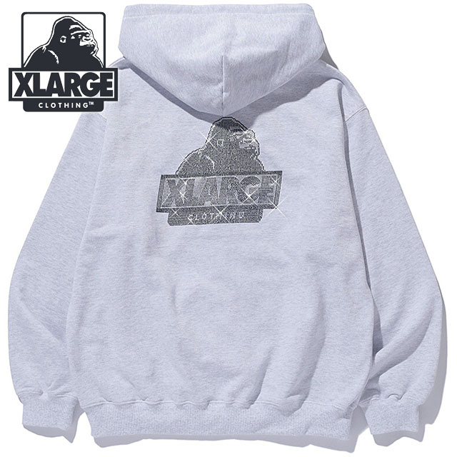 エクストララージ XLARGE メンズ ラインストーン オージー フーデッドスウェットシャツ [101243012017 FW26] RHINESTONE OG ZIP HOODED SWEATSHIRT ジップアップパーカー グレー ASH
