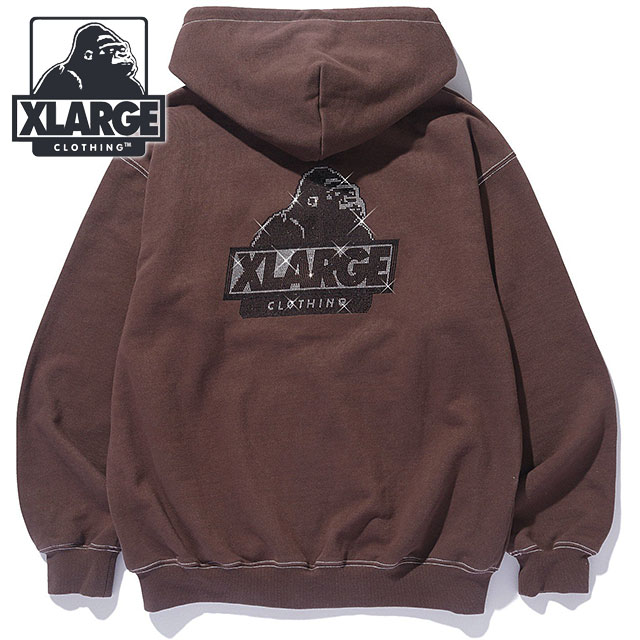 エクストララージ XLARGE メンズ ラインストーン オージー フーデッドスウェットシャツ [101243012017 FW26] RHINESTONE OG ZIP HOODED SWEATSHIRT ジップアップパーカー ブラウン BROWN