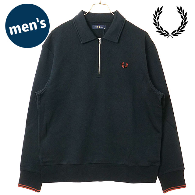 フレッドペリー FRED PERRY ポロスウェット ネイビー フレッドペリー FRED PERRY メンズ ハーフジップ ポロスウェットシャツ